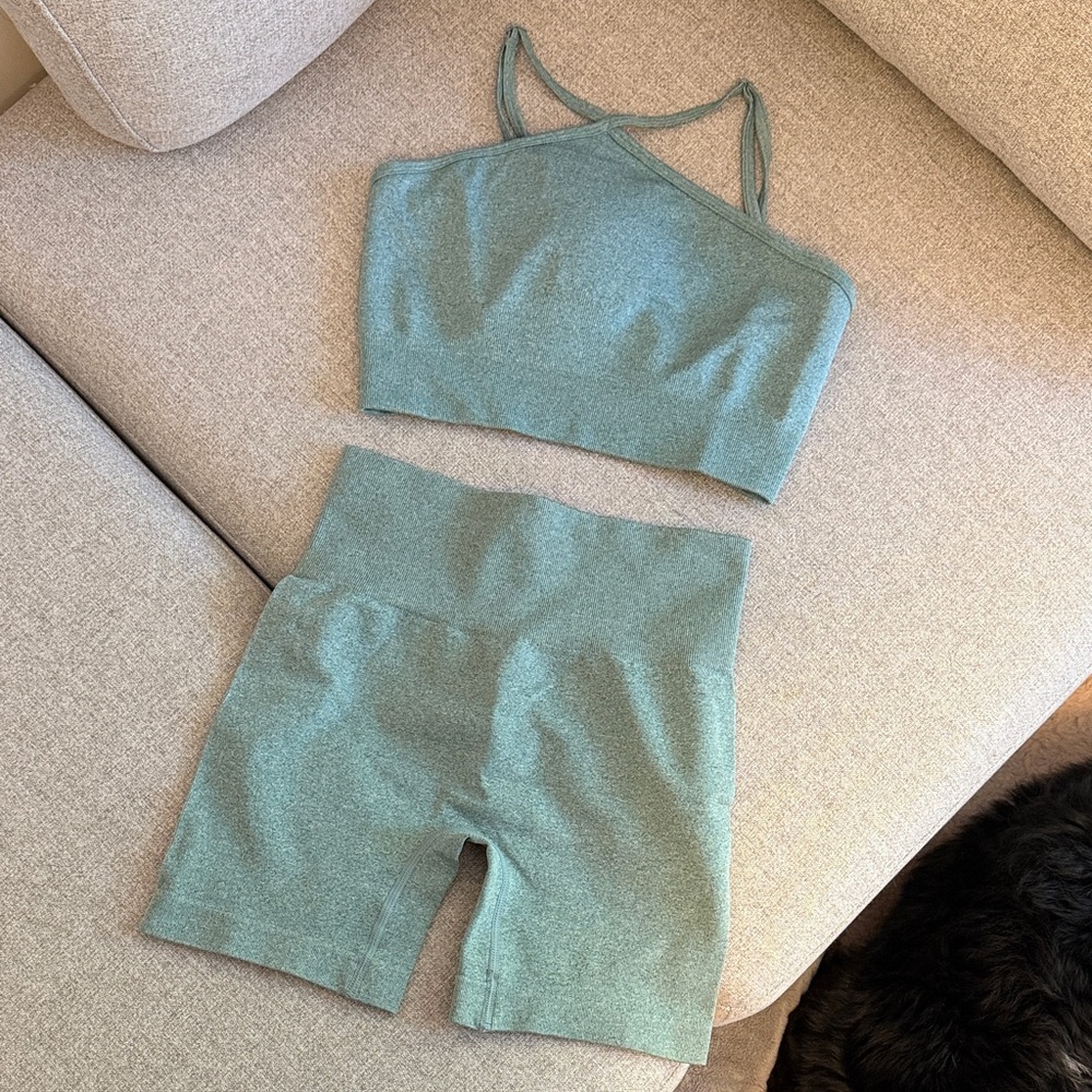 Workout Set Blue Athletic Crop Top and Shorts Set